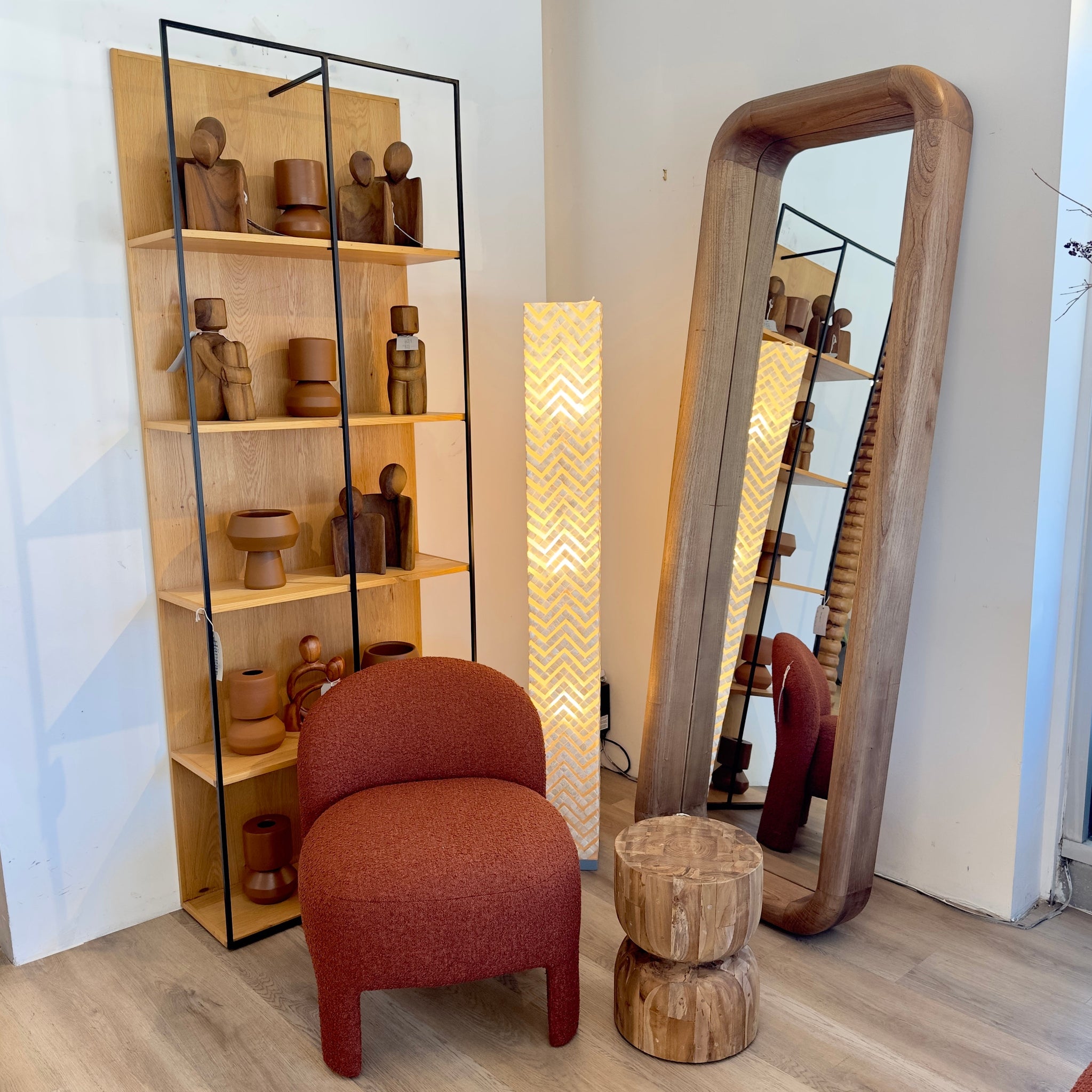 Floor mirror (6520-brwn-sm), Bookcase (BB212)
