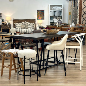 Counter Table (5369), Woven leather counter stool ((25014CSWH), Counter stool (3194), Bouclé counter chair (12204CS), Oak counter chair (9226CS)