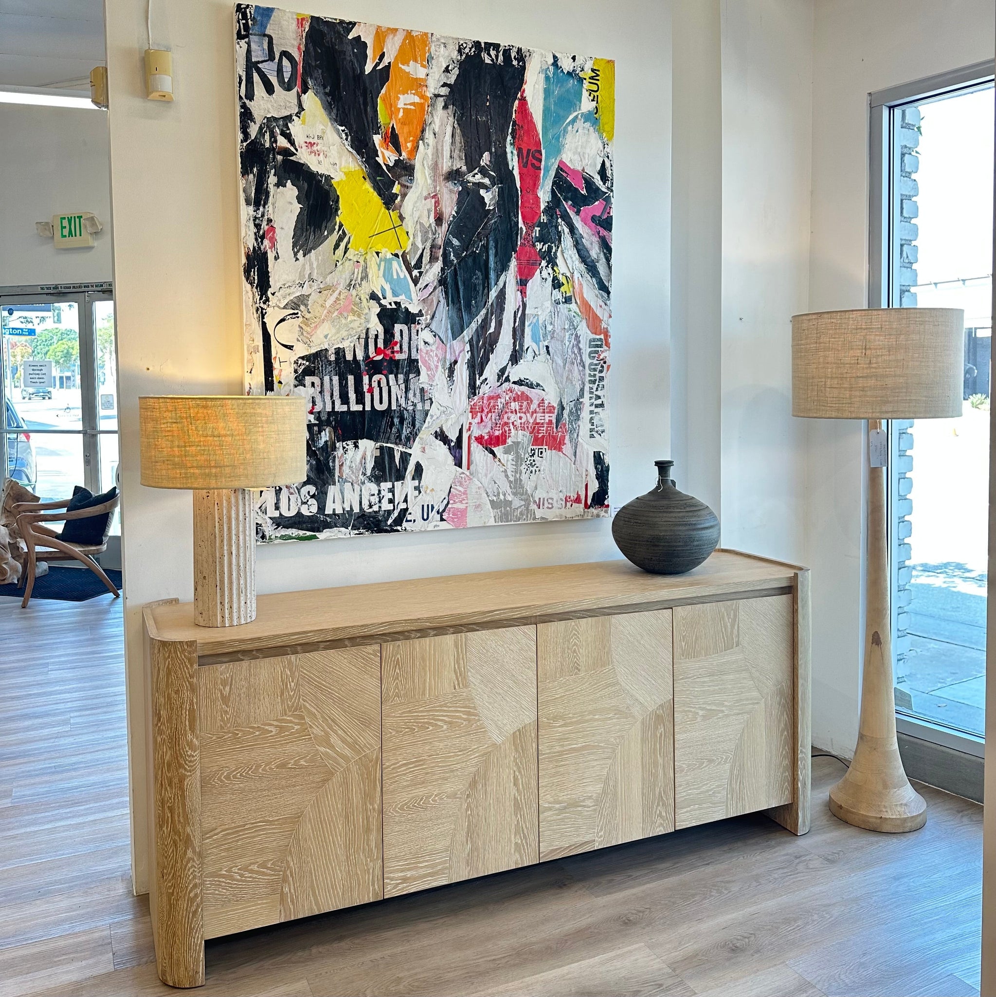 Sideboard (10421-LTNT), Table lamp (63041-Natl), Floor lamp (63014-Natl), Original Art