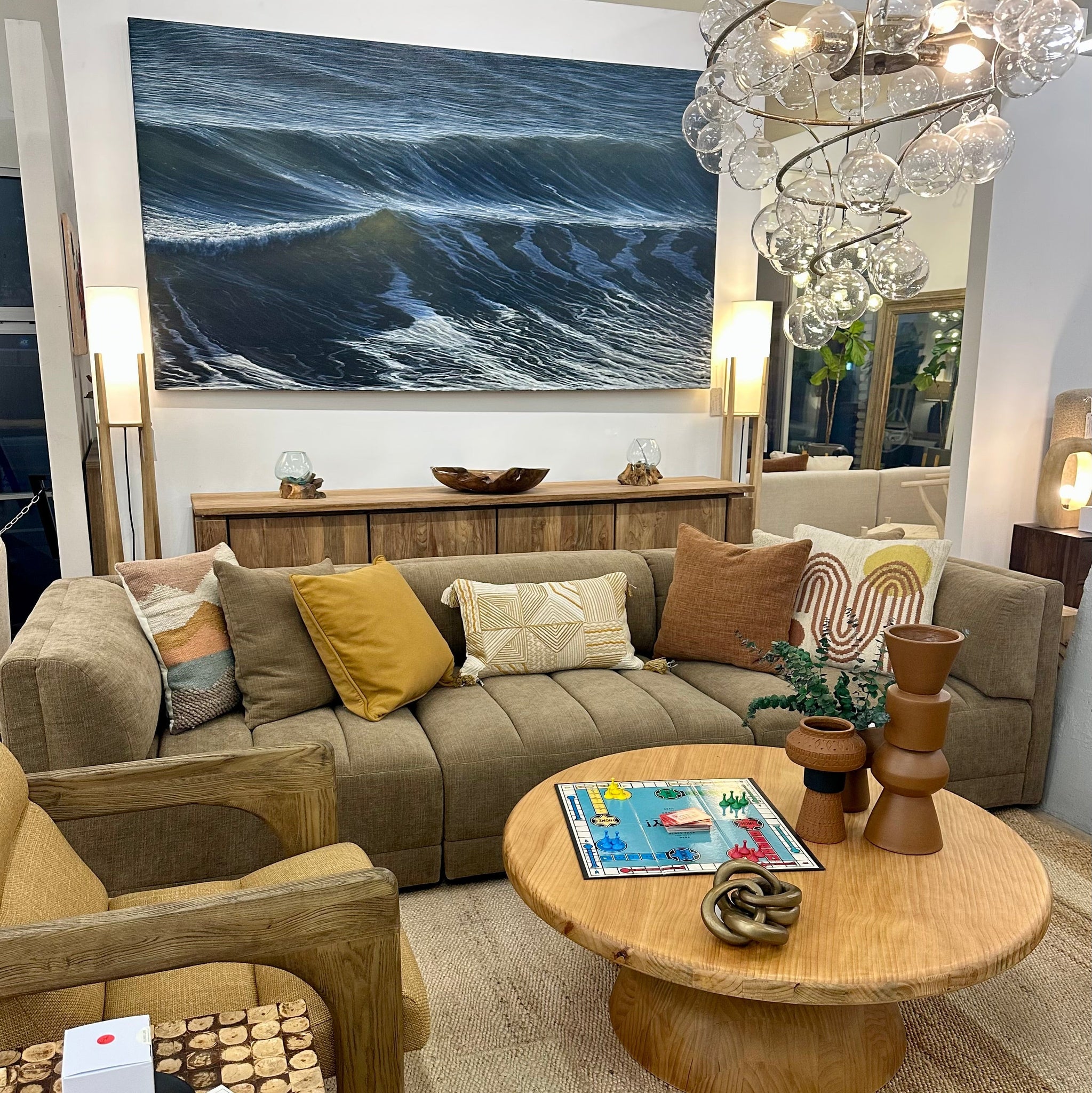 Sofa (39004-brwn), Sideboard (29039-natl), Original Art