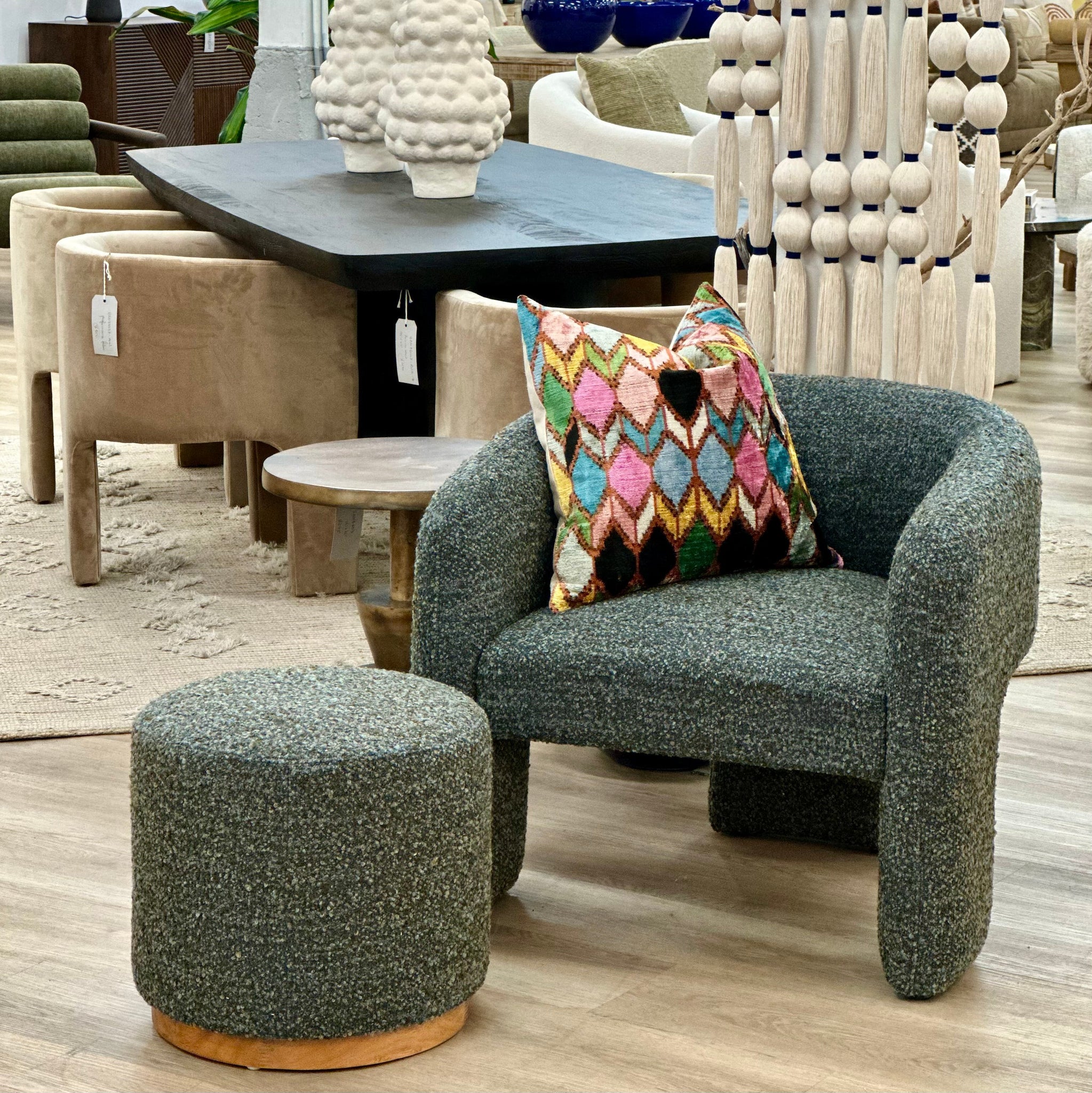 Occasional chair (79037-blue), Stool (79047-blue)